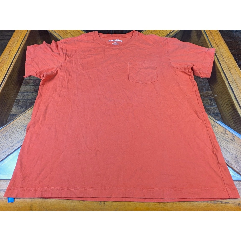Eddie Bauer Orange Solid Pocket Crew Neck Short Sleeve Cotton T-Shirt Men's L